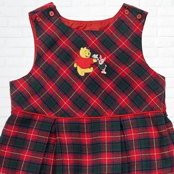 Disney Store Winnie the Pooh Plaid Holiday Dress - SIZE 7/8 - Picture 2 of 5